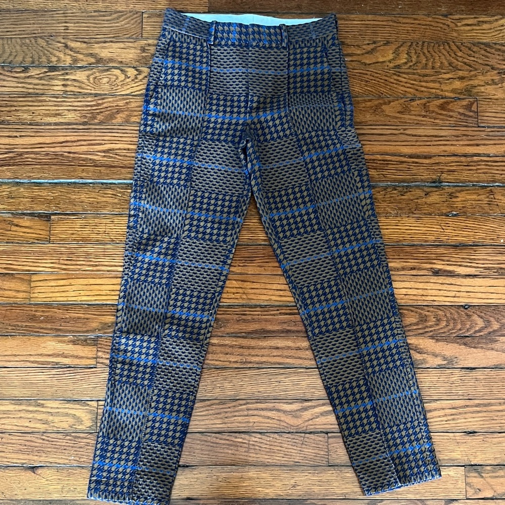 Designer Brown and Blue Plaid Pants